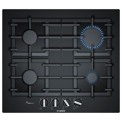 Bosch Serie 6 60cm Gas on Glass Hob with Cast Iron Supports Black - PPP6A6B90