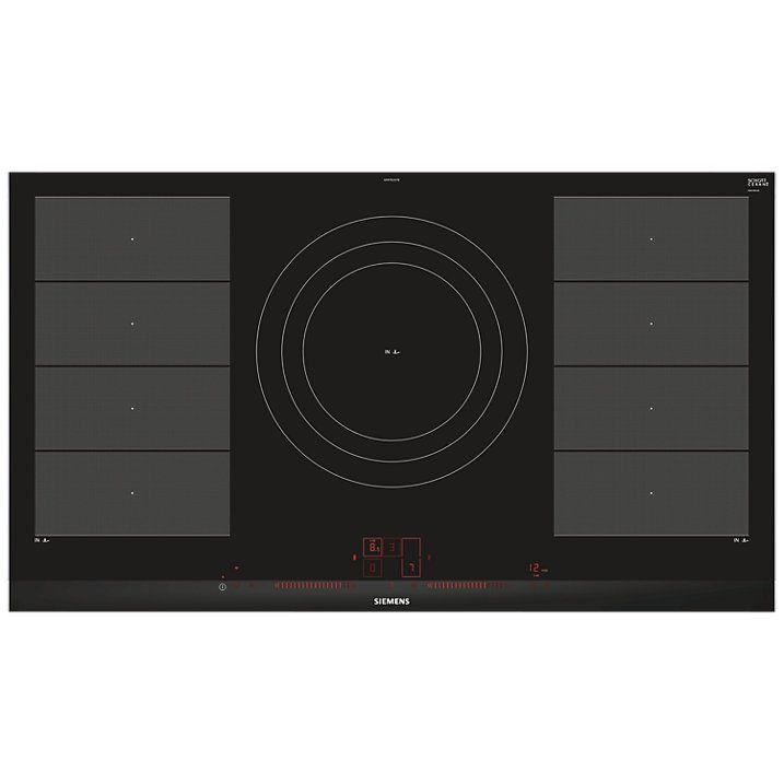 Siemens iQ700 EX975LVV1E 90cm FlexInduction Hob Black Glass with Stainless Steel Side Trims - Image 1