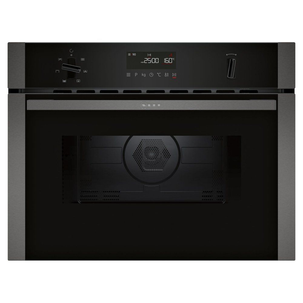 NEFF N 50 Circotherm 15 Programme Compact Microwave Oven Black Glass with Graphite Grey Trims 45cm - C1AMG84G0B - Image 1