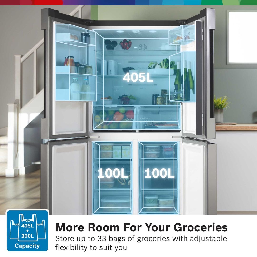 Bosch Series 4 605 Litre Four Door Freestanding Fridge Freezer - EasyClean Stainless Steel - Image 1