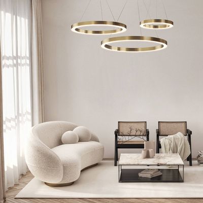 Maytoni Saturno LED pendant light, ring shape, brass
