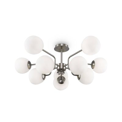 Maytoni Erich ceiling lamp, nickel-coloured, glass/metal, 10-bulb