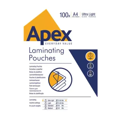 ValueX Ultra Lightweight A4 Laminating Pouches Glossy Finish (Pack 100