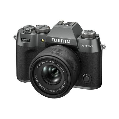FUJIFILM X-T50 Mirrorless Camera with FUJINON XC 15-45 mm f/3.5-5.6 OIS PZ Lens - Charcoal Silver, Silver/Grey