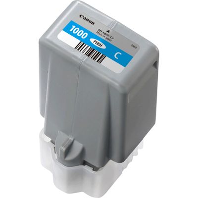 Canon PFI-1000C Cyan Ink Cartridge. Colour ink page yield: 5025 pages Colour ink volume: 80 ml Printing colours: Cyan