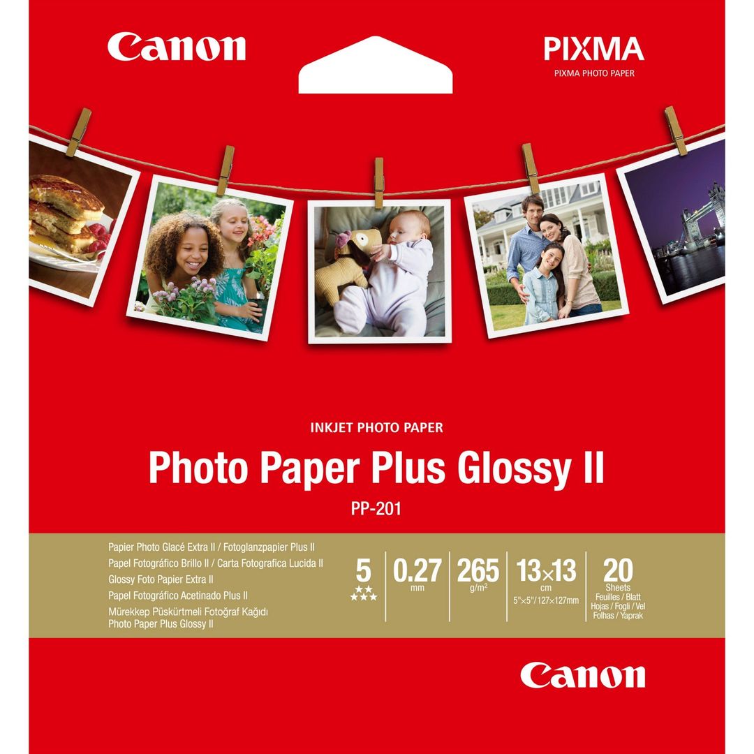 Canon PP-201 Glossy II Photo Paper Plus 5x5" - 20 Sheets - Image 1