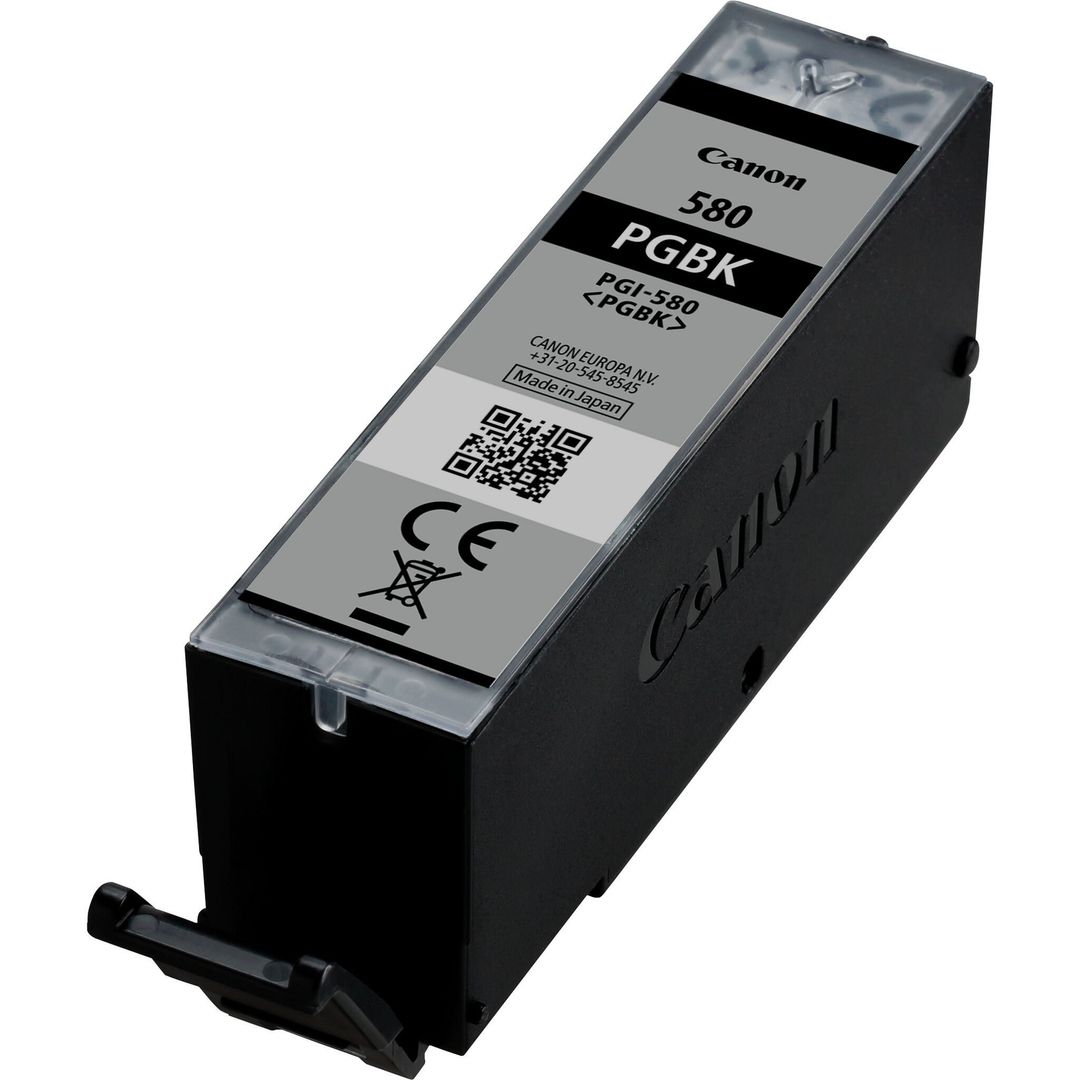 Canon PGI-580BK Pigment Black Ink Cartridge. Black ink type: Pigment-based ink Black ink volume: 11.2 ml Printing colours: Black Black ink page yield: 200 pages - Image 1