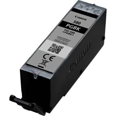Canon PGI-580BK Pigment Black Ink Cartridge. Black ink type: Pigment-based ink Black ink volume: 11.2 ml Printing colours: Black Black ink page yield: 200 pages
