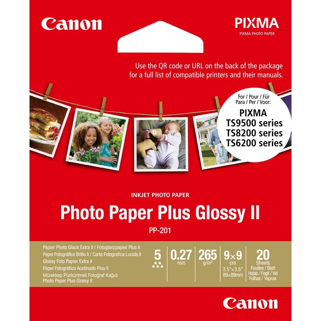 Canon PP-201 Glossy II Photo Paper Plus 3.5 x 3.5” – 20 Sheets - Image 1