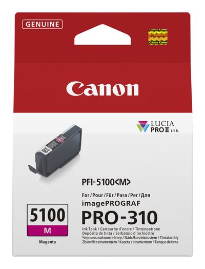 Canon PFI-5100 M. Supply type: Single pack Colour ink volume: 14.4 ml Printing colours: Magenta Quantity per pack: 1 pc(s) - Thumbnail 2