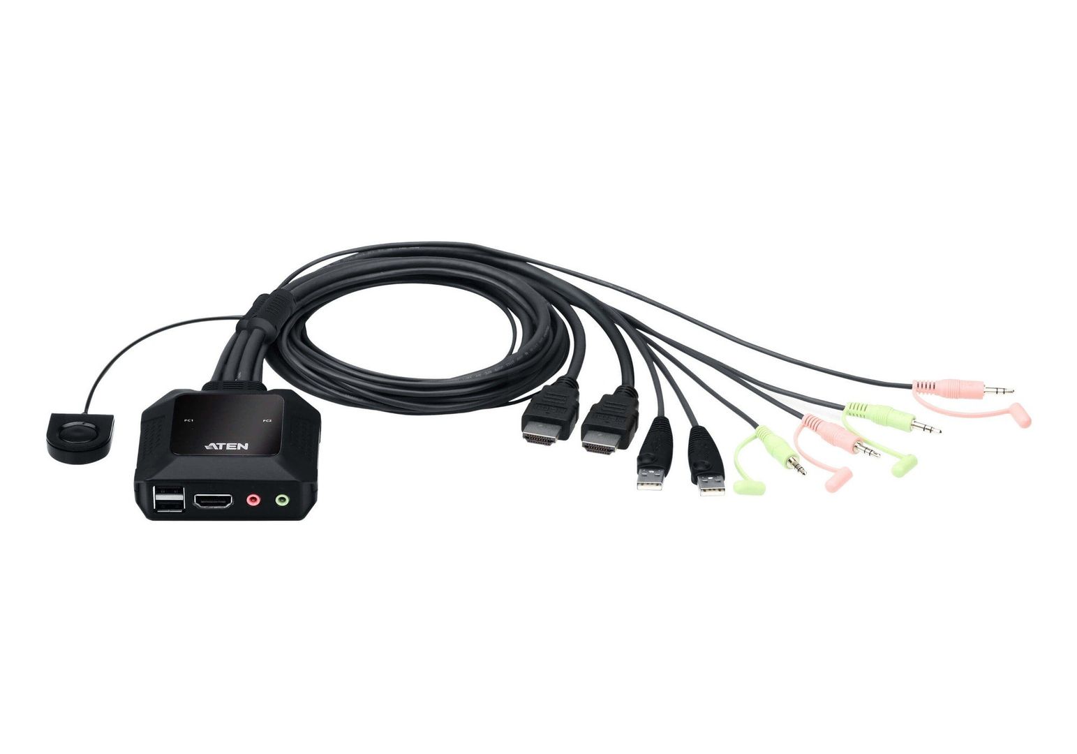 ATEN 2-Port USB 4K HDMI Cable KVM Switch with Remote Port Selector - Image 1