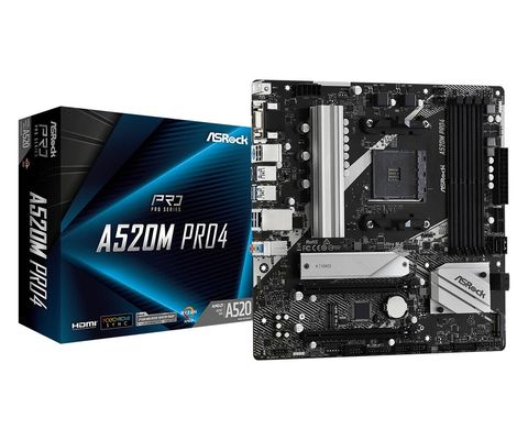 ASRock A520M PRO4 Super Alloy AMD AM4 Socket Motherboard Micro-ATX 4x DDR4 Slots 1x M.2 Socket GbE LAN 1x D-Sub / 1x DisplayPort / 1x HDMI Port