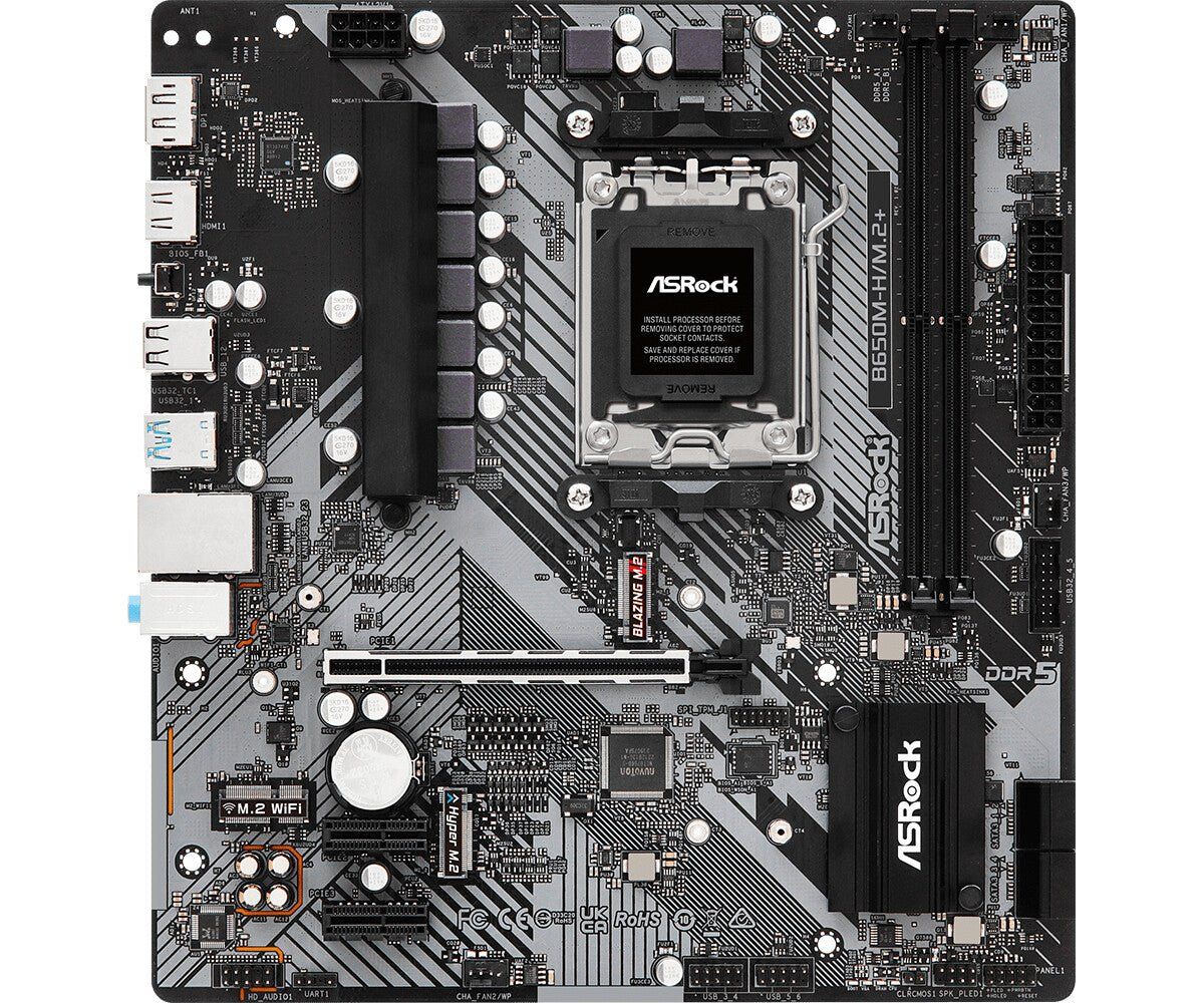 ASRock B650M-H/M.2+ AMD AM5 Socket Motherboard Micro-ATX 2x DDR5 Slots 2x M.2 Socket GbE LAN 1x DsiplayPort / 1x HDMI Port - Image 1