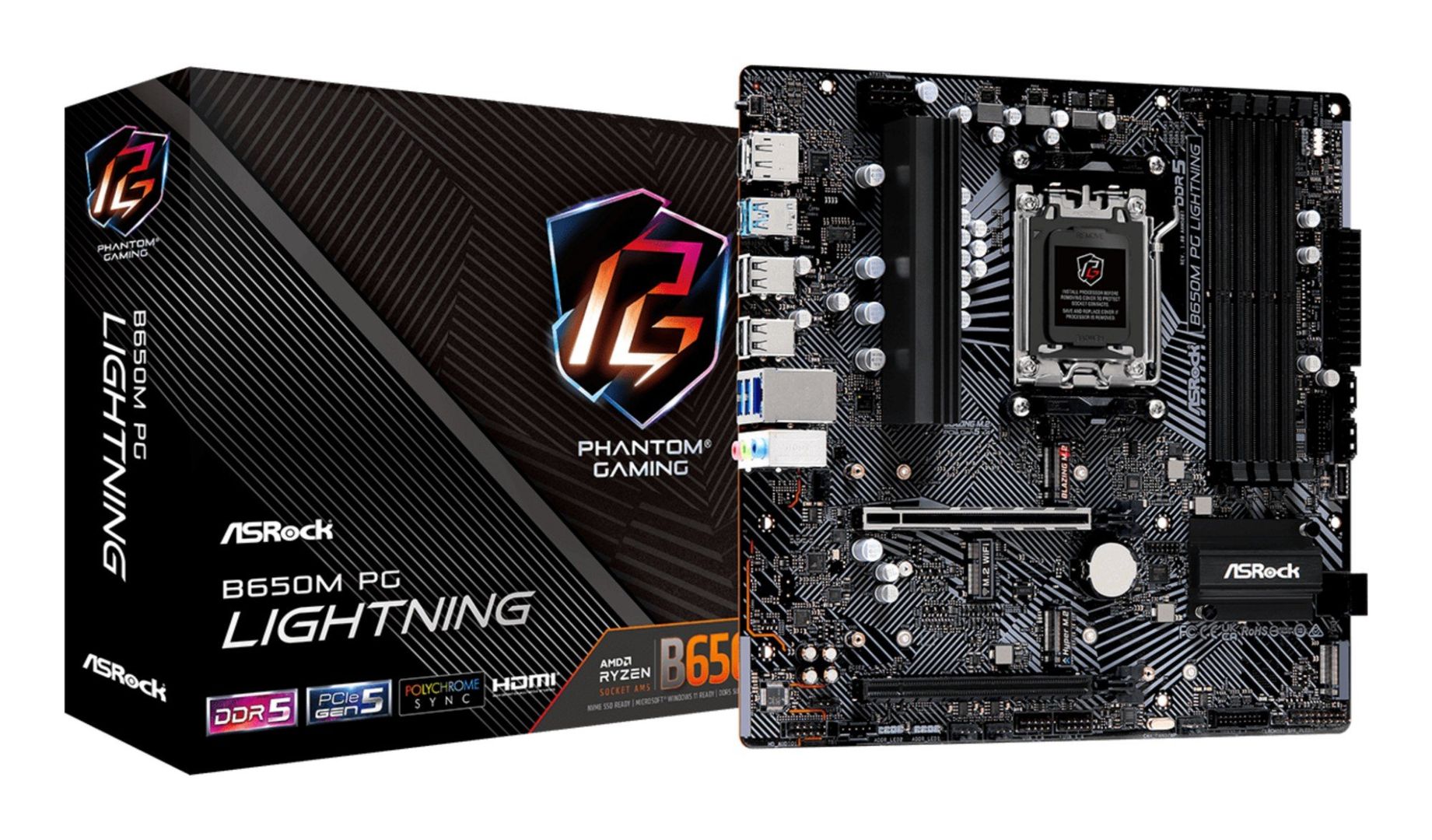 Asrock B650M PG Lightning AMD B650 Socket AM5 micro ATX - Image 1