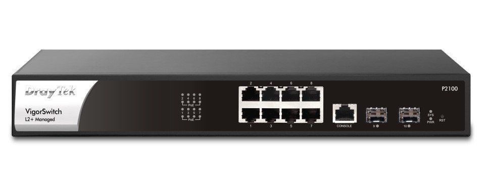 DrayTek P2100 Managed L2+/L3 Gigabit Ethernet (10/100/1000) Power over Ethernet (PoE) 1U Black, Silver - Image 1