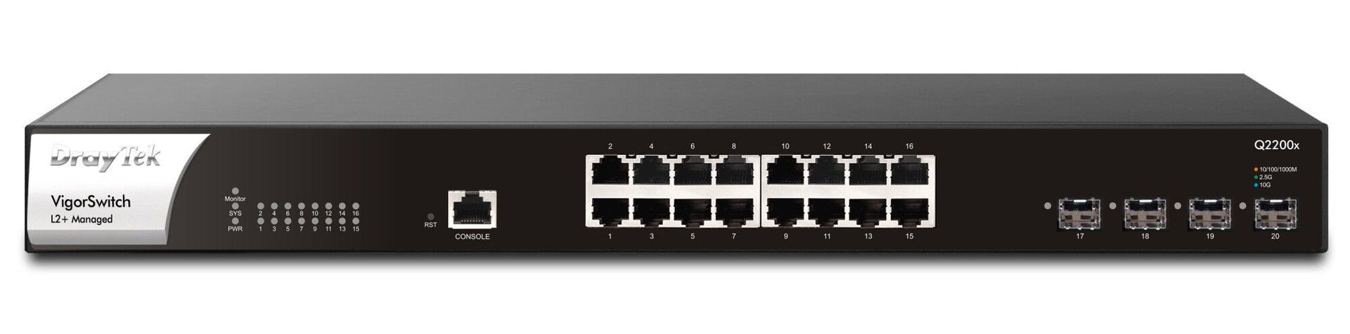 DrayTek VigorSwitch PQ2200xb Managed L2+ 2.5G Ethernet (100/1000/2500) Power over Ethernet (PoE) 1U Black - Image 1