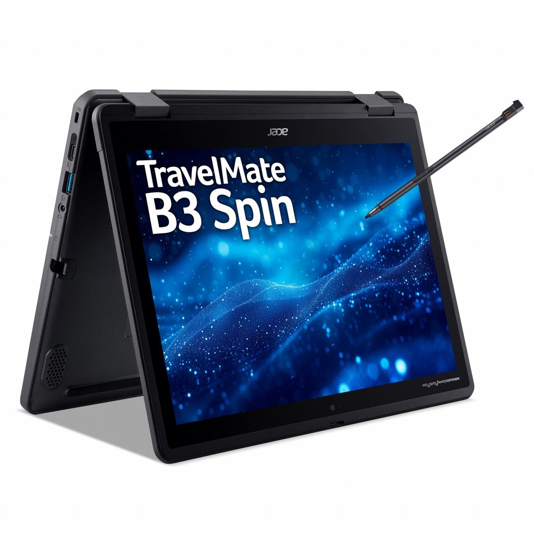 Acer TravelMate Spin B3 TMB312RN-31 N250 8GB/256GB W11P EDU Intel® N Laptop 31 cm (12.2") Touchscreen WUXGA LPDDR5-SDRAM SSD Wi-Fi 6E (802.11ax) Windows 11 Pro Education Black - Image 1