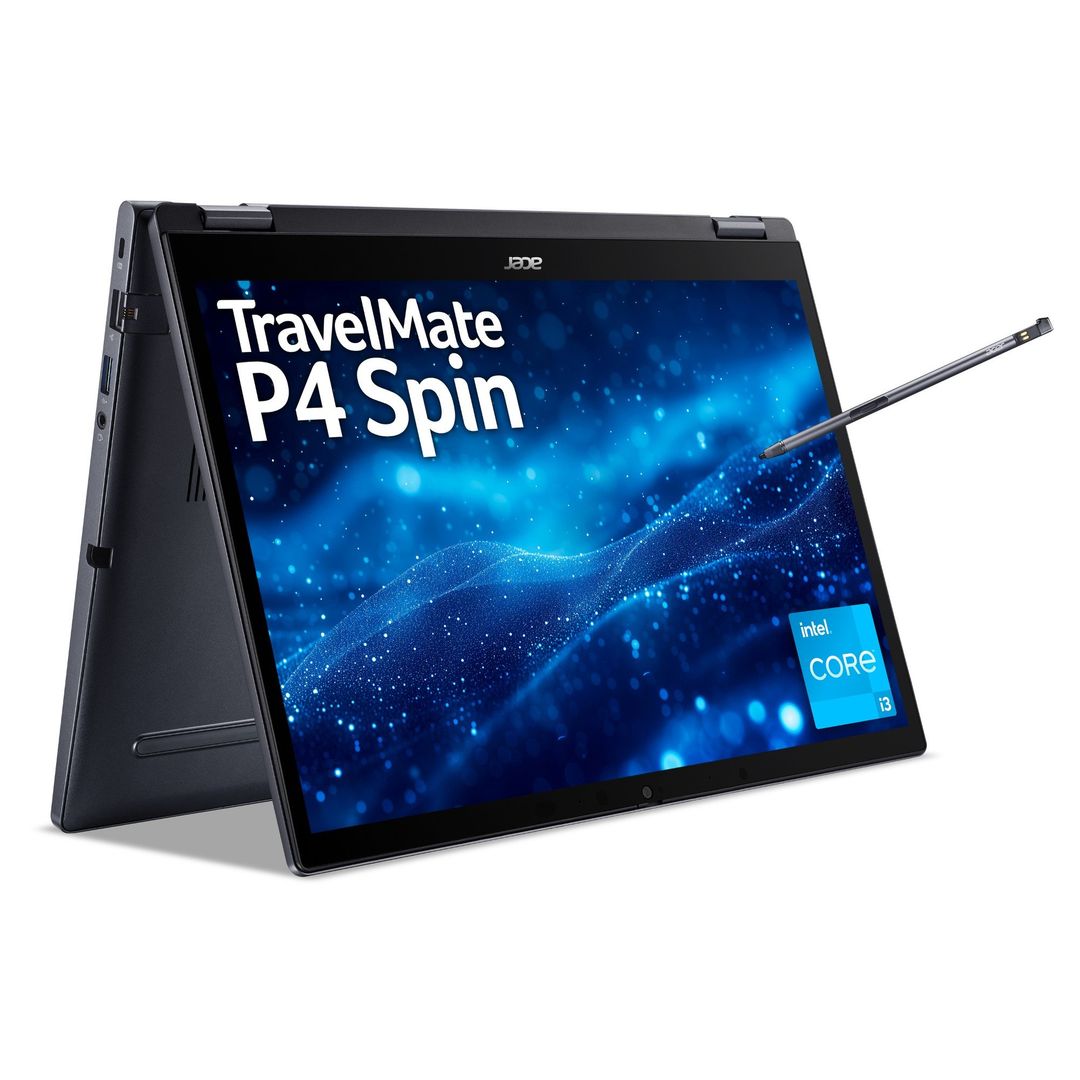 Acer TravelMate TMP414RN-53 I31315U 8/256 W11P EDU Intel® Core™ i3 i3-1315U Hybrid (2-in-1) 35.6 cm (14") Touchscreen WUXGA 8 GB DDR4-SDRAM 256 GB SSD Wi-Fi 6 (802.11ax) Windows 11 Pro Education Black - Image 1