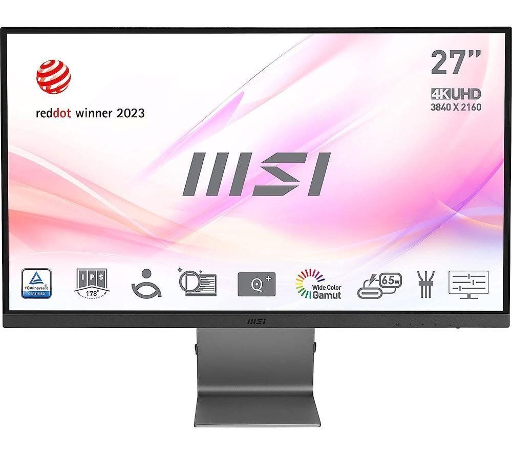 MSI Modern MD271UL 27 Inch Monitor UHD (3840 x 2160) 60Hz IPS 4ms Adaptive-Sync 2x HDMI DisplayPort USB Type-C Anti-Glare Anti-Flicker Less Blue light TV Certified Kensington Grey - Image 1