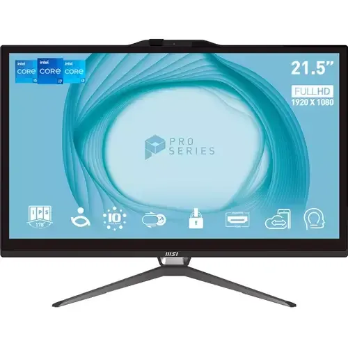 MSI Pro AP222T 13M Intel Pentium Gold G7400 All in One PC (4GB RAM 128GB SSD Windows 11PRO) 21.5 Inch 10-point touch Screen/UHD Graphics/Type-C/COM Port/Dual LAN/HDMI/WiFi 5/BT 5.1/VESA/SD Card Reader - Image 1