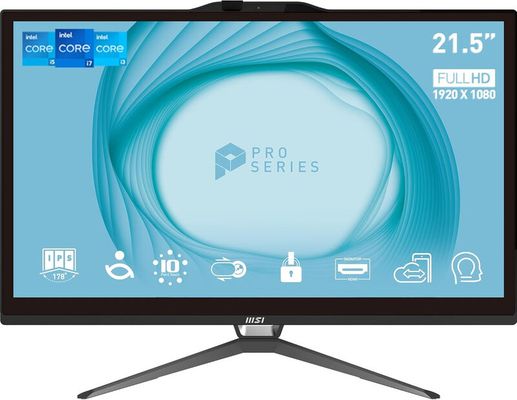 MSI Pro AP222T 13M Intel Pentium Gold G7400 All in One PC (4GB RAM 128GB SSD Windows 11PRO) 21.5 Inch 10-point touch Screen/UHD Graphics/Type-C/COM Port/Dual LAN/HDMI/WiFi 5/BT 5.1/VESA/SD Card Reader - Thumbnail 2
