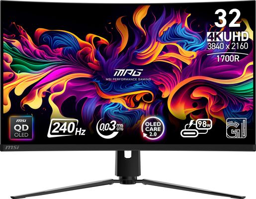 MSI MPG 321CURX 4K Ultra HD 32" Curved QD-OLED Gaming Monitor - Black, Black