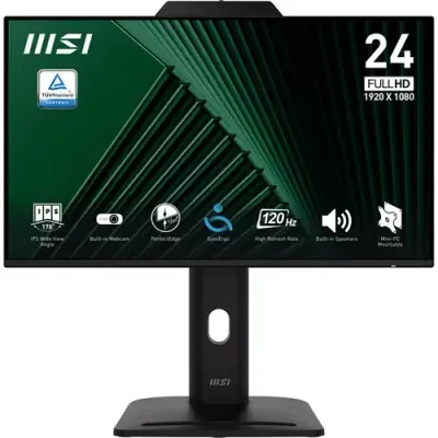 MSI Pro MP242PMG 23.8 Inch Monitor FHD (1920 x 1080) 120Hz IPS 1ms 1x HDMI 1.4b 1x DP 1.2a 1x D-Sub(VGA) 2xUSB 5Gbps Type-A 1x USB 5Gbps Type-B Built-in Speakers Webcam Anti-Glare Anti-Flicker Less Blue light TV Certified VESA Kensi