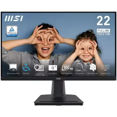 MSI Pro MP225V 21.45 Inch Monitor, FHD (1920 x 1080), 100Hz, VA, 1ms, 1x HDMI 1.4b, 1x D-Sub(VGA), Anti-Glare, Anti-Flicker, Less Blue light, TÜV Certified, VESA, Kensington, Black - Thumbnail 2