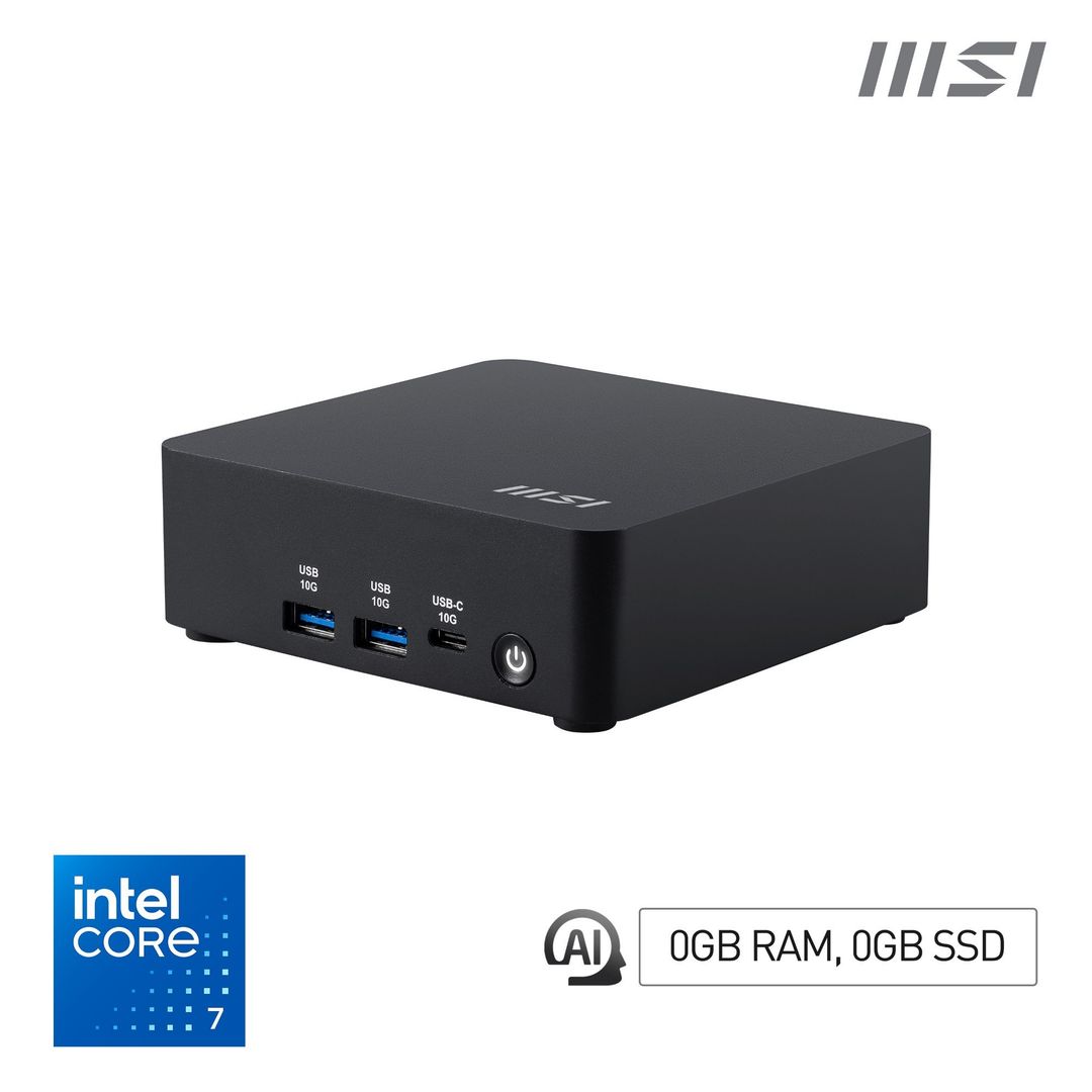MSI Cubi NUC AI 1UMG Intel Core Ultra 7 155H, Barebone, NUC, SFF, Mini Computer, HTPC, (NO RAM, NO Storage, NO OS), Intel Graphics/DDR5/Dual ThunderBolt 4/Dual HDMI/Dual LAN/WiFi 6E/BT 5.3/VESA - Image 1