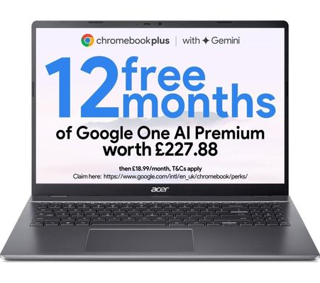 ACER 516 16" Chromebook Plus - Intel®Core i5, 256 GB SSD, Grey, Silver/Grey