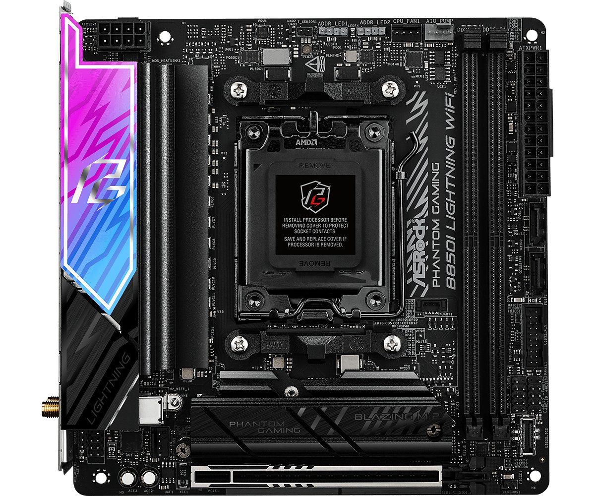 Asrock Phantom Gaming B850I Lightning WiFi AMD B850 Socket AM5 mini ITX - Image 1