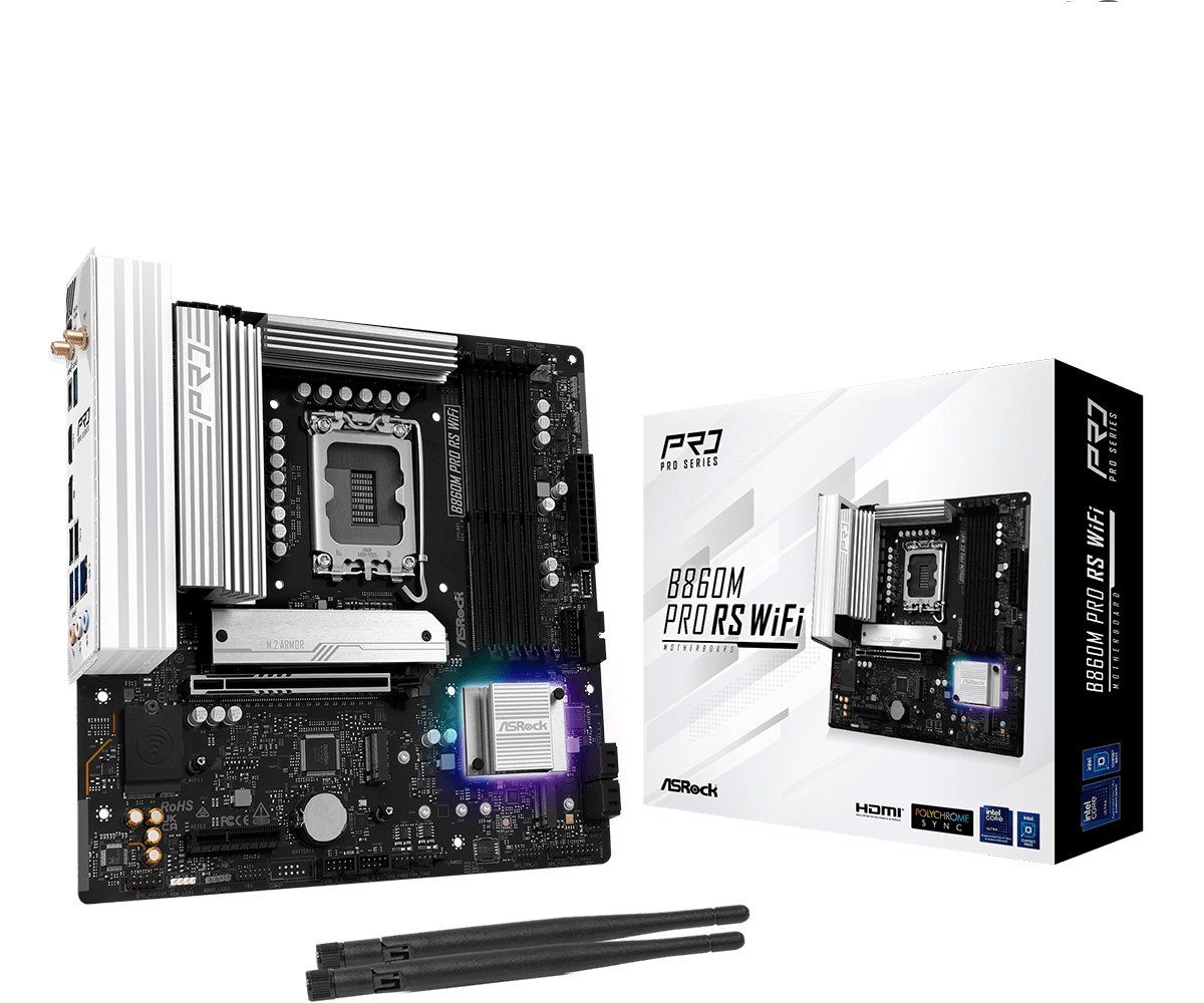 Asrock B860M Pro RS WiFi Motherboard, Intel B860 LGA 1851 (Socket V1), Micro ATX - Image 1