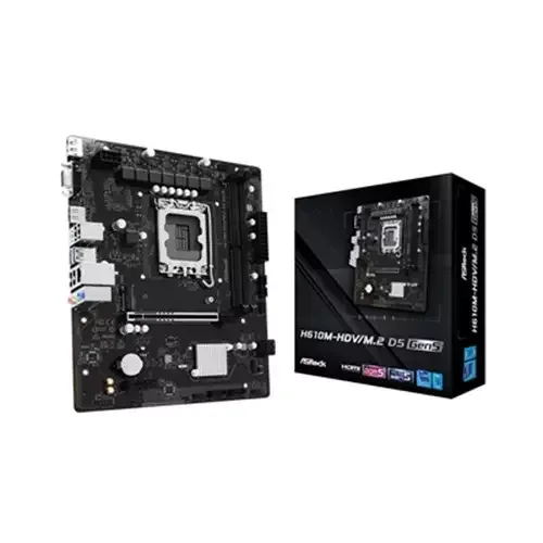 ASRock H610M-HDV/M.2 D5 Gen5 Intel 1700 Socket Motherboard Micro-ATX 2x DDR5 Slots 1x M.2 Socket GbE LAN 1x D-Sub / 1x DisplayPort / 1x HDMI Port - Image 1