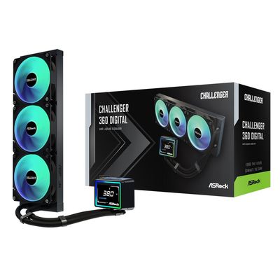 ASRock Challenger 360 Digital AIO Liquid CPU Cooler 360mm Radiator Triple 120mm PWM ARGB Fans 3? Digital Display Intel LGA1700/1851 amp; AMD AM5/AM4 Compatible