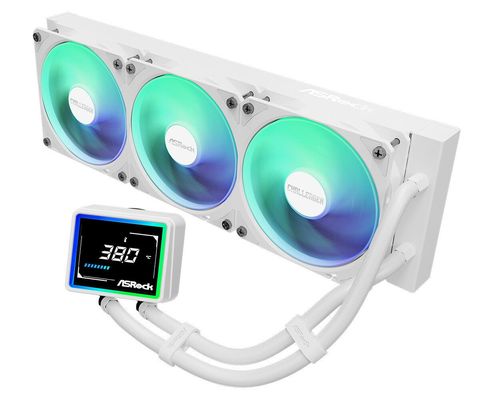 ASRock Challenger 360 Digital White AIO Liquid CPU Cooler 360mm Radiator Triple 120mm PWM ARGB Fans 3? Digital Display Intel LGA1700/1851 amp; AMD AM5/AM4 Compatible