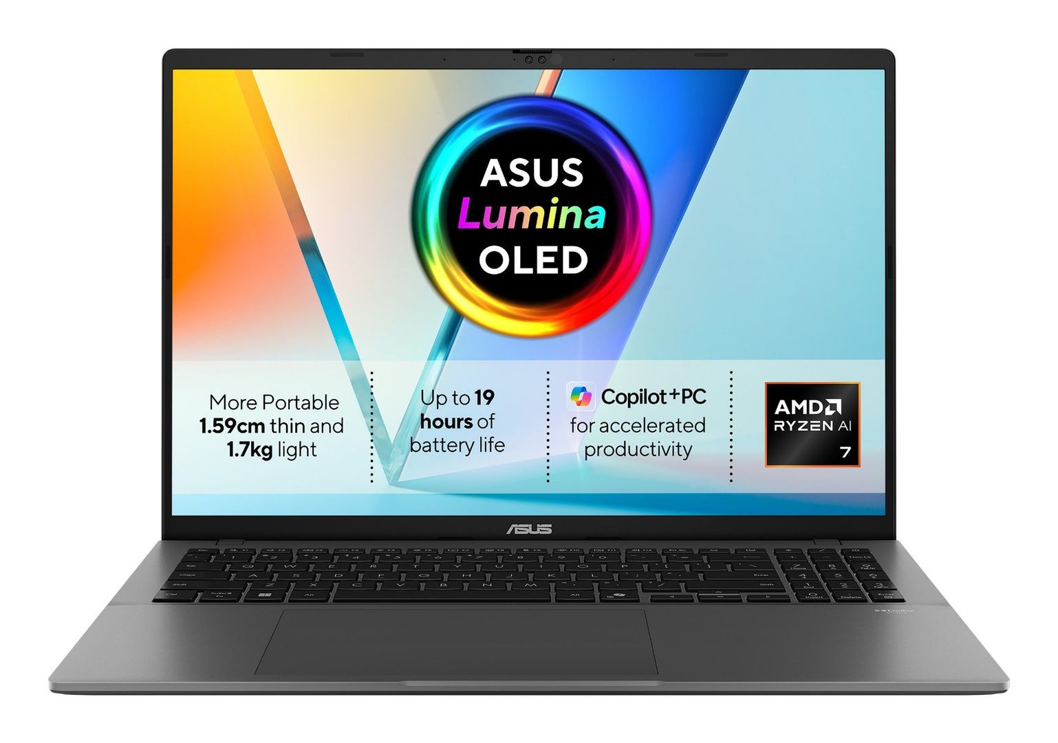 ASUS Vivobook S16 M3607KA-SH008W Copilot+ PC AMD Ryzen™ AI 7 350 Laptop 40.6 cm (16") WUXGA 32 GB DDR5-SDRAM 1 TB SSD Wi-Fi 6 (802.11ax) Windows 11 Home Grey - Image 1