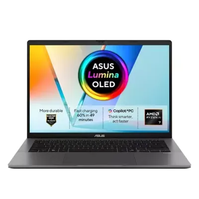ASUS Vivobook S14 M3407GA-SF015W AMD Ryzen AI 7 445 Laptop 35.6 cm (14") WUXGA 16 GB DDR5-SDRAM 1 TB SSD Wi-Fi 6 (802.11ax) Windows 11 Home Grey