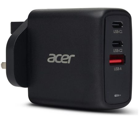Acer 67W PD Charger, USB Port: 2C+1A, UK Plug, 100W USB-C Cable, Black