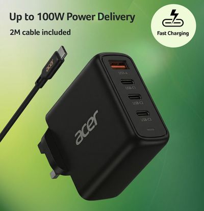 Acer OPD622 - USB-C power adapter - AC 100-240 V - 100 watt - output connectors: 4 - Europe - black