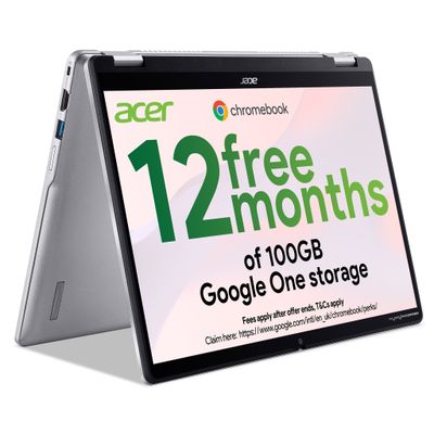 ACER 314 14" Refurbished Chromebook - Intel®N100, 64 GB eMMC, Silver,B - Very Good Condition, Silver/Grey