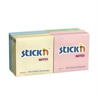 Valuex Stickn Sticky Notes 76X76mm 100 Sheets Pastel Colours (Pack 12) 21328