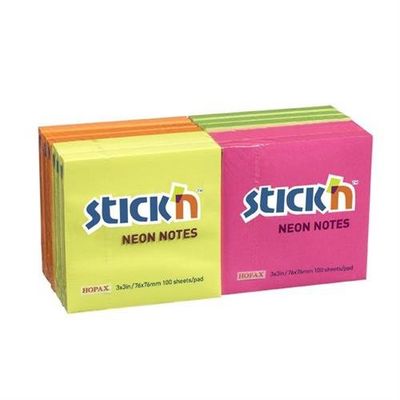 Valuex Stickn Sticky Notes 76X76mm 100 Sheets Neon Colours (Pack 12) 21332