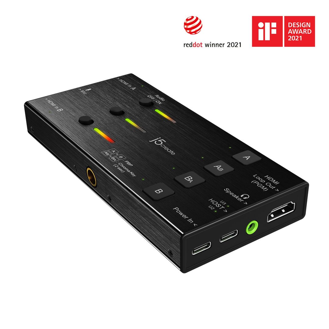 j5create JVA06 Dual HDMI Video Capture Card 1920*1080 Video Capture Resolution 3 x HDMI ports and 2 x USB ports Black - Image 1