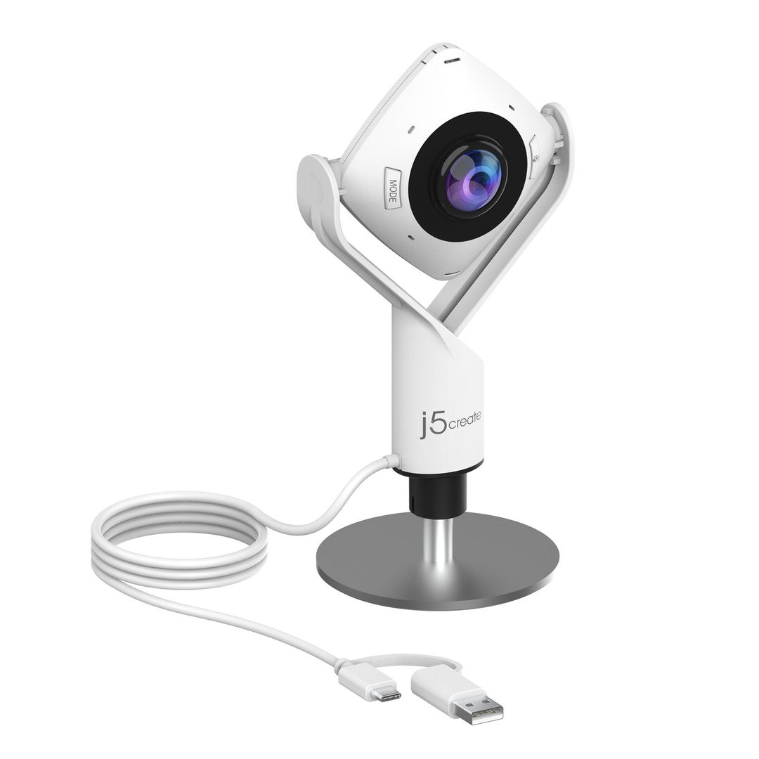 j5create JVCU360 360 All Around Webcam 1080p Video Capture Resolution White and Black - Image 1