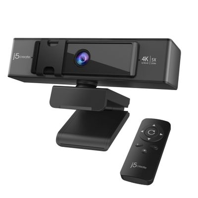 j5create JVCU435 USB 4K Ultra HD Webcam with 5x Digital Zoom Remote Control 3840 x 2160 Video Capture Resolution Black and Silver