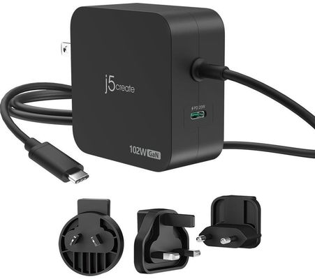j5create 102W GaN PD USB-C 2-Port Charger with Changeable AC Plugs
