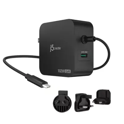 j5create 102W GaN PD USB-C 2-Port Charger with Changeable AC Plugs - Thumbnail 2