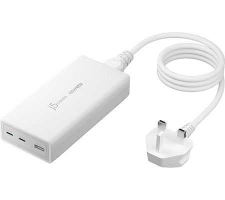j5create JUP37185W 185W GaN PD 3.1 USB-C 3-Port Charger-UK Black