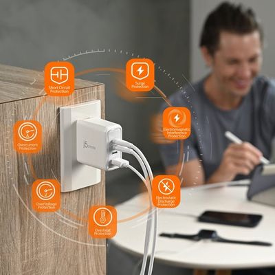j5create JUP4370 70W GaN USB-C 4-Port Charger. Charger type: Indoor Power source type: AC Charger compatibility: Universal. Product colour: White - Thumbnail 2