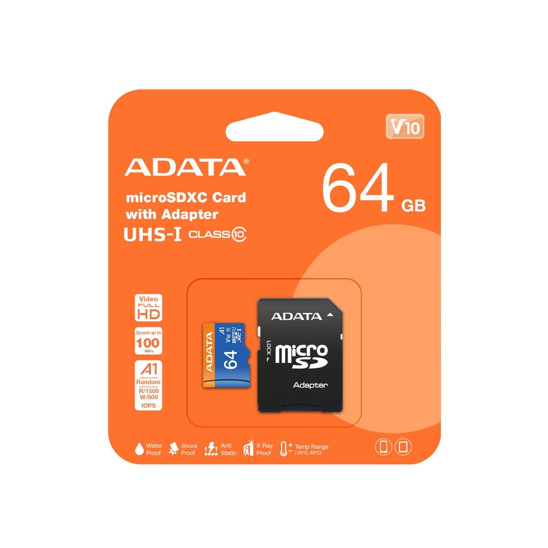 ADATA 64GB microSDHC Class 10 UHS-I - Image 1